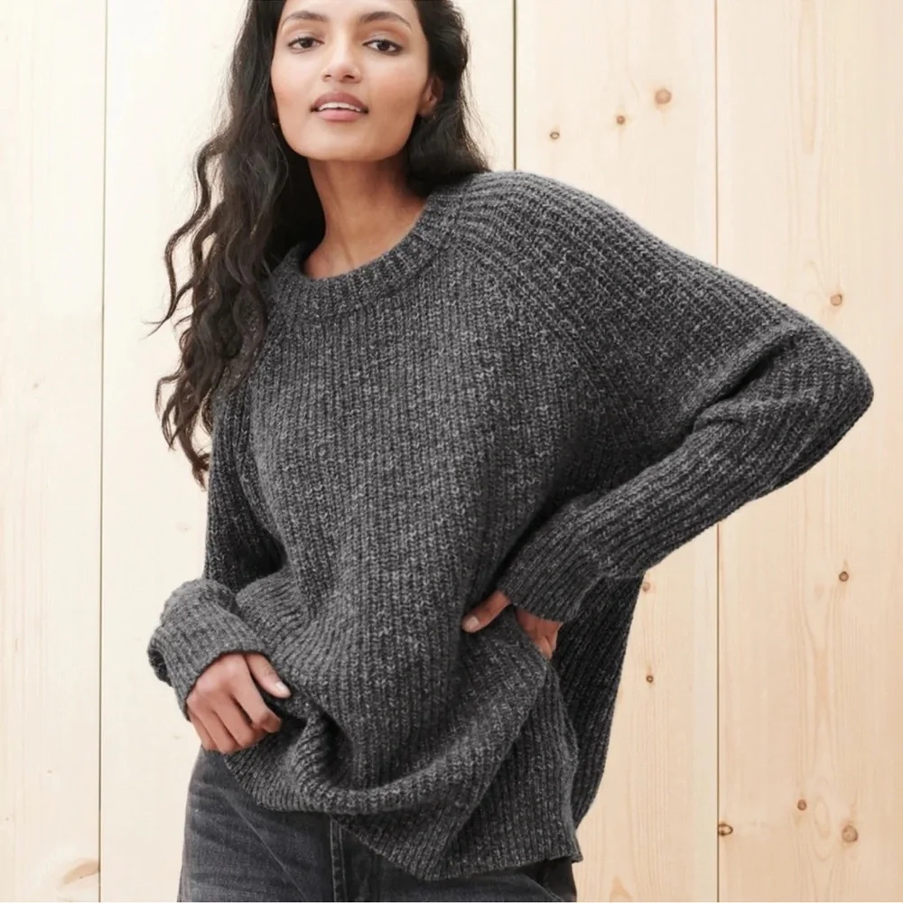 Jenni Kayne Oversized Cashmere Fisherman Sweater Charcoal Grey Size Medium - Picture 1 of 9